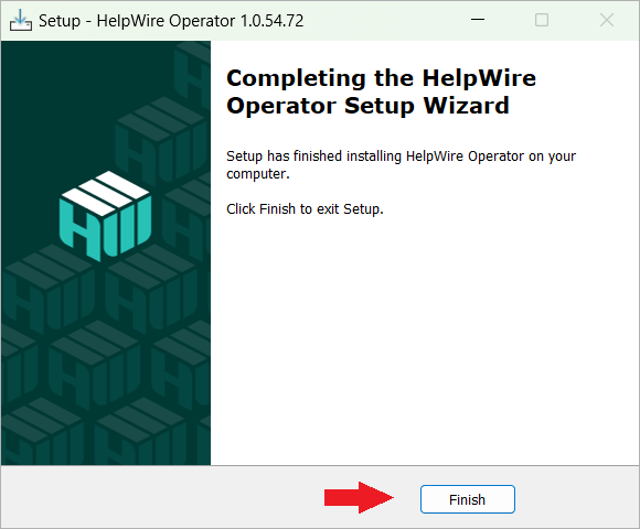 Finishing the installation process for the HelpWire Operator application