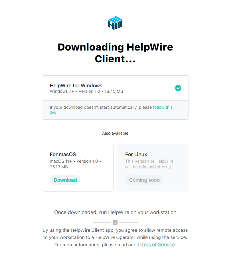 Downloading the HelpWire Client application