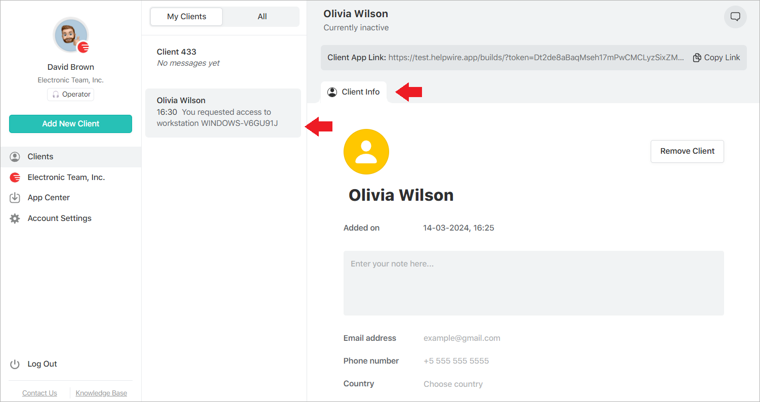 Adding more details to the client profile in HelpWire account