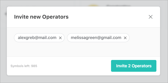 Sending invitations to several new Operators simultaneously