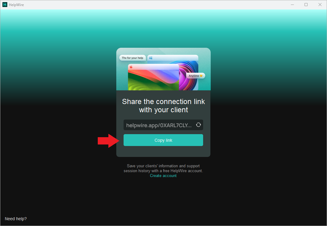 HelpWire quick session guide: copying the connection link