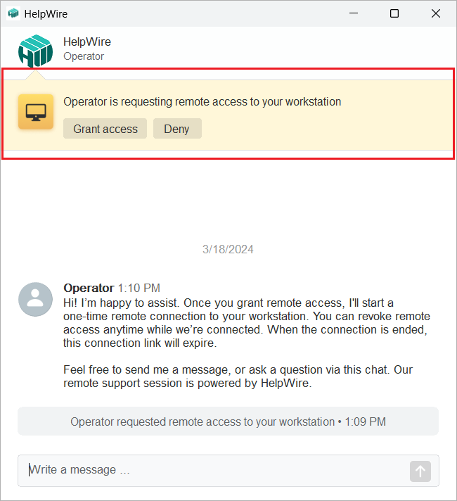 HelpWire quick session guide: receiving a remote access request