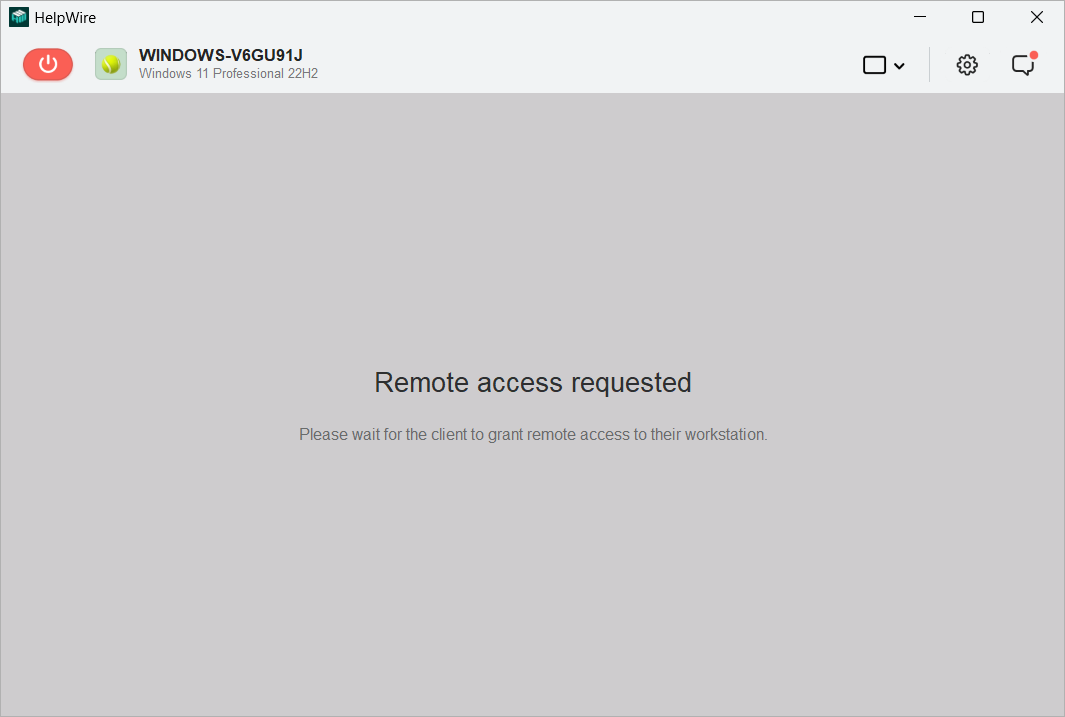 HelpWire quick session guide: waiting for the client to grant remote access