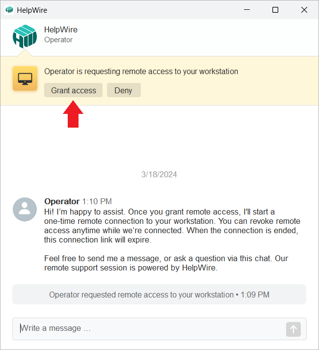 HelpWire quick session guide: granting remote access