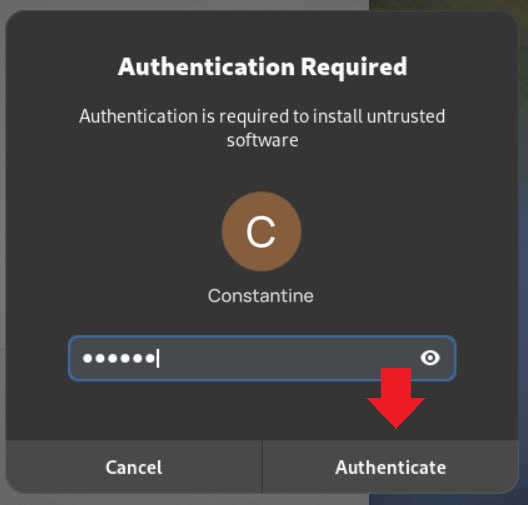 Entering your password to authenticate HelpWire installation on Fedora 