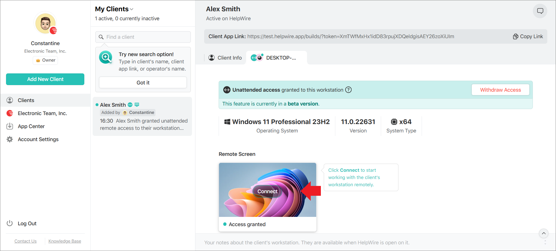 Unattended access guide: connecting to the client’s workstation from your HelpWire web account