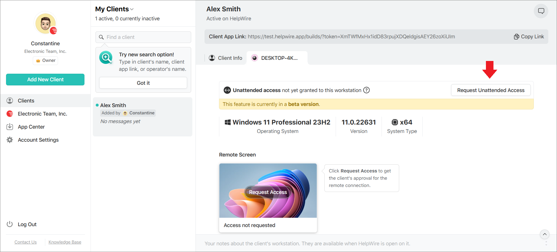 Unattended access guide: requesting unattended access from your HelpWire web account