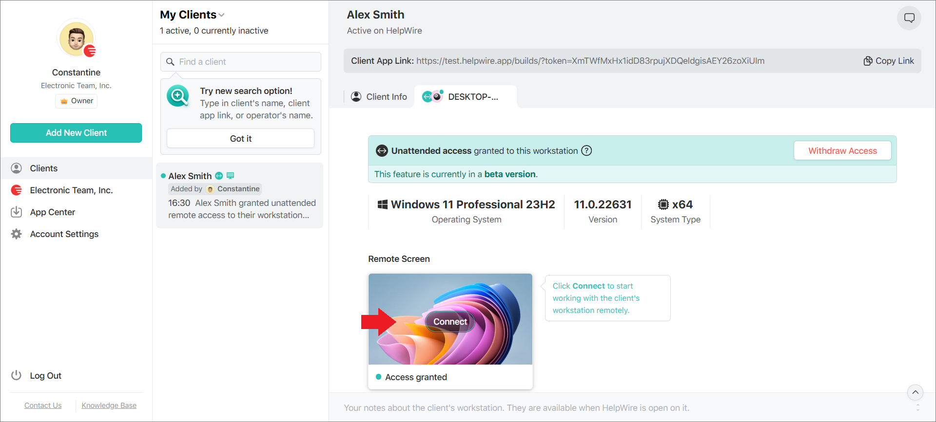 Unattended access guide: connecting to the client’s workstation