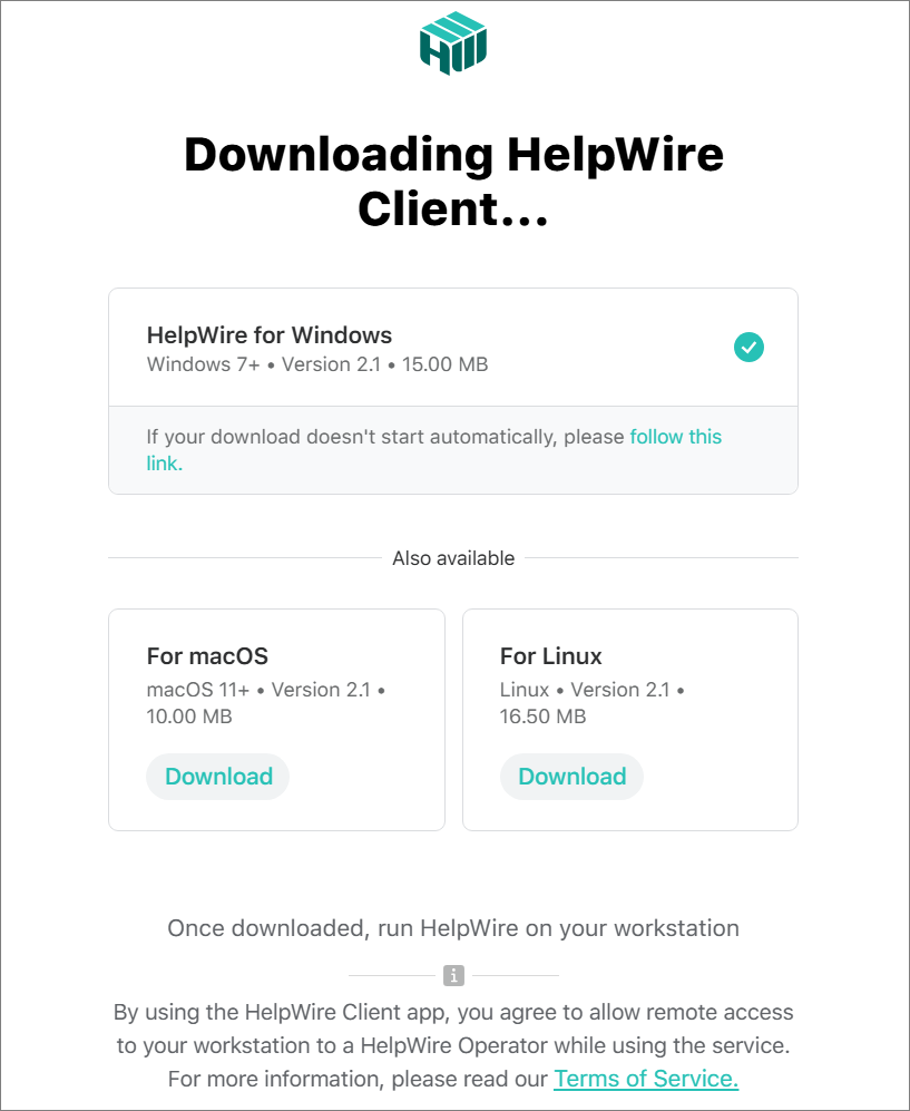 Downloading the HelpWire Client application