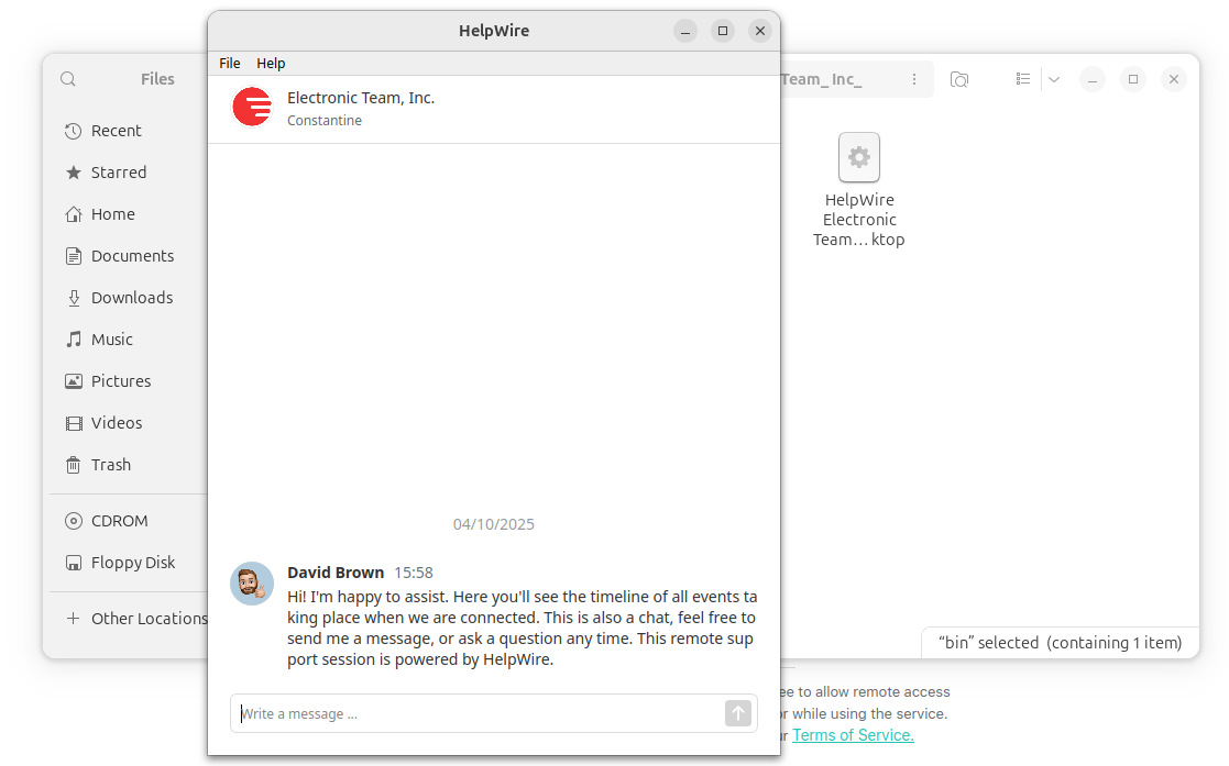 The HelpWire Client app has been started