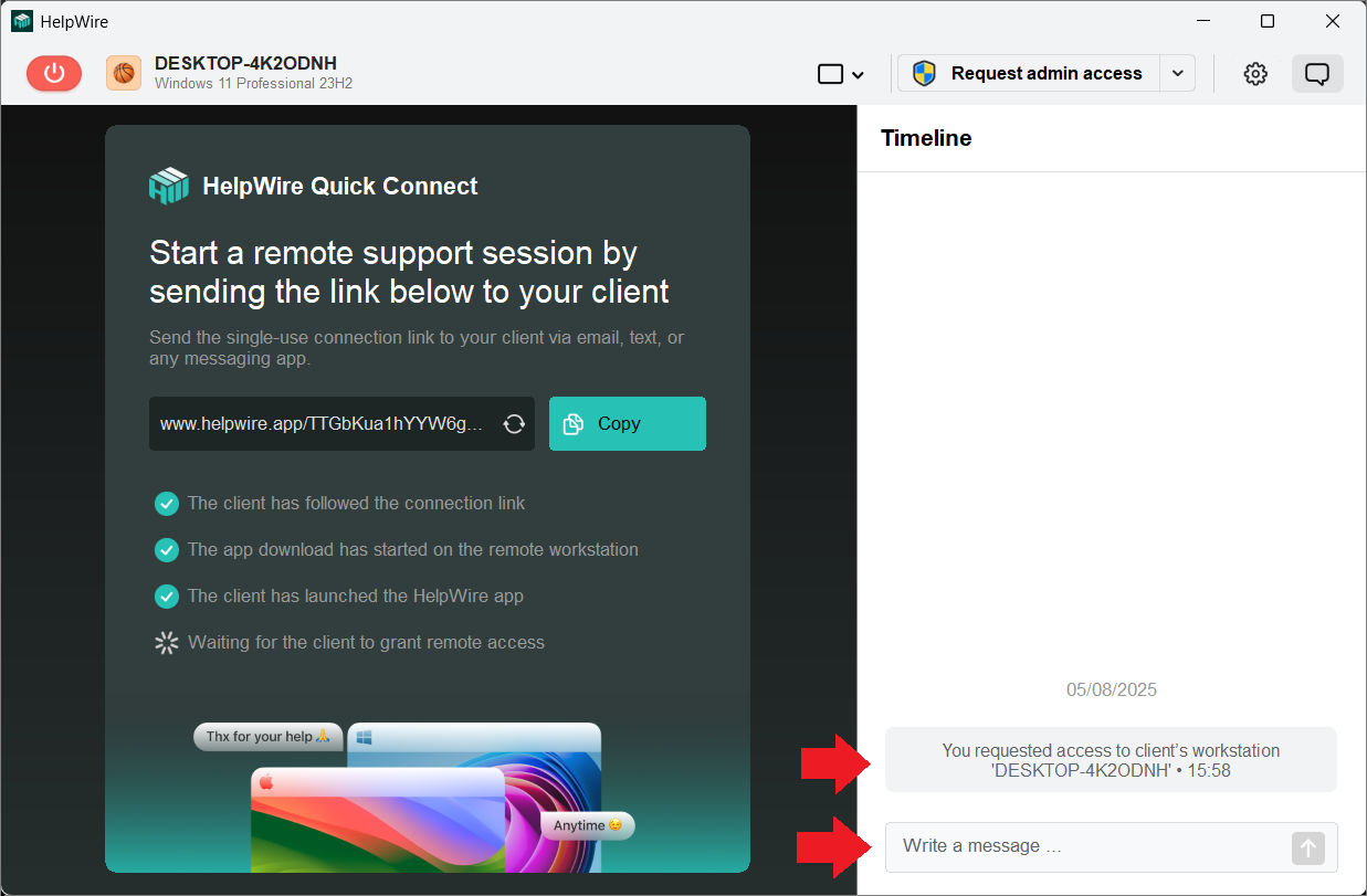 HelpWire quick session guide: waiting for the client to grant remote access HelpWire quick session guide: waiting for the client to grant remote access