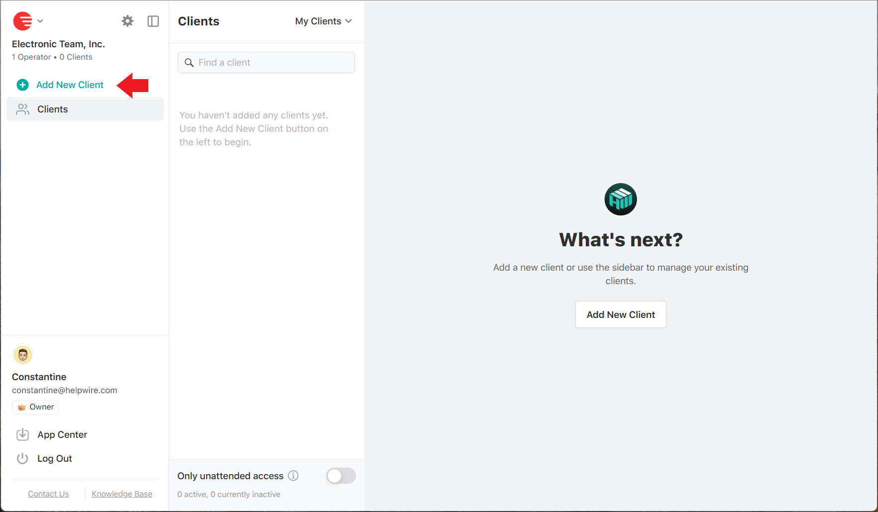 Adding a new client in HelpWire