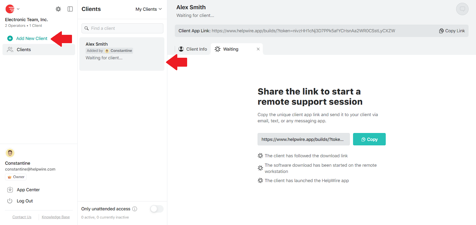 Unattended access guide: adding a new client to the client list