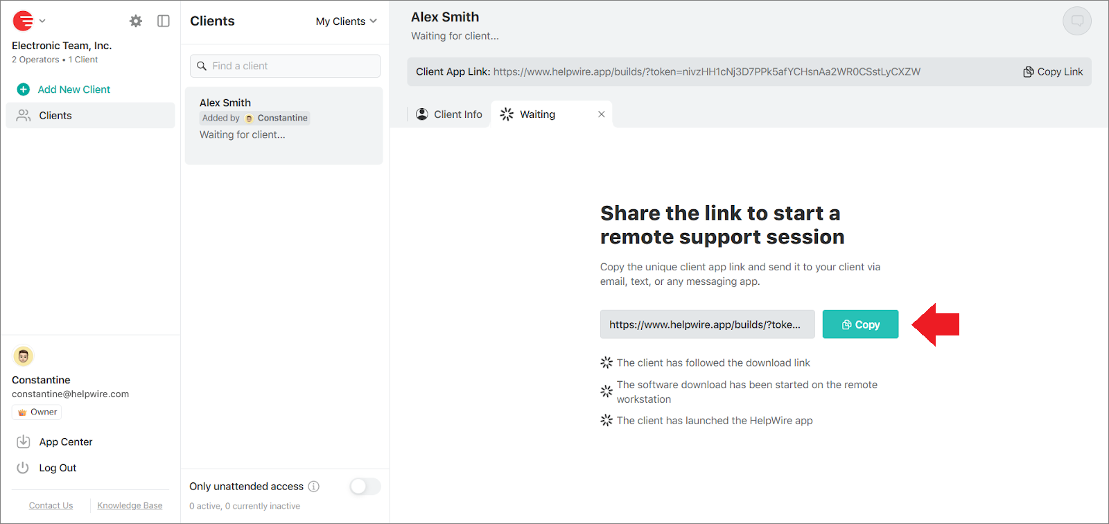 Unattended access guide: copying the Client App Link