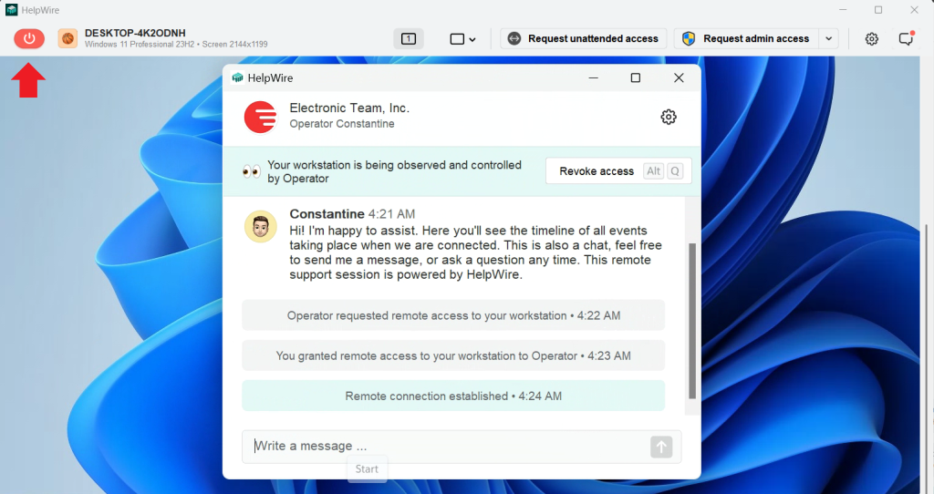 Disconnect from the client – HelpWire Knowledge Base