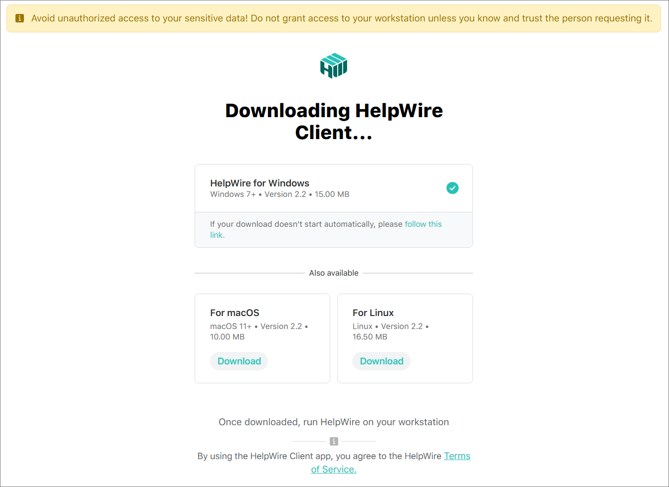 Downloading the HelpWire Client application