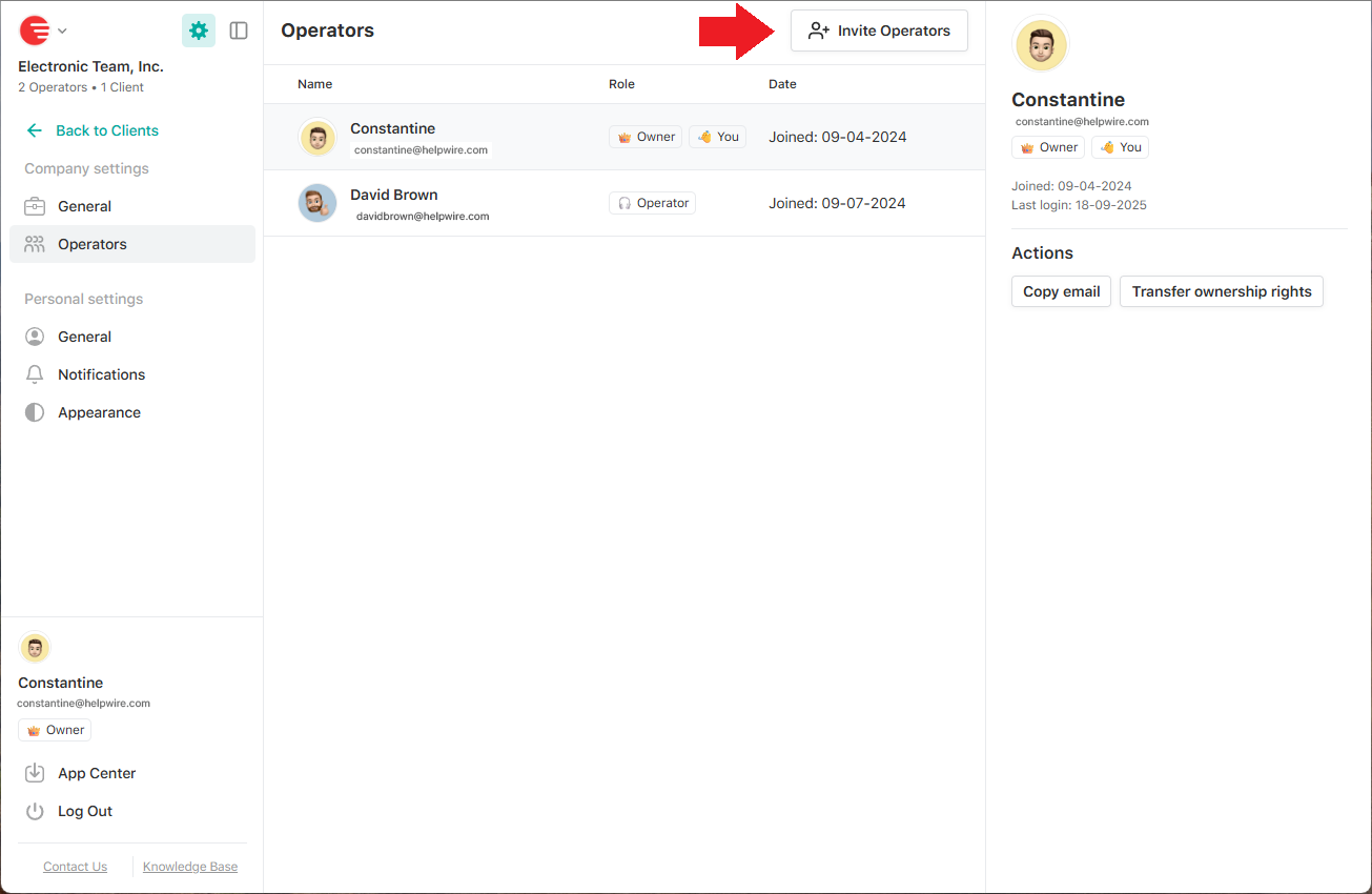 Inviting new Operators