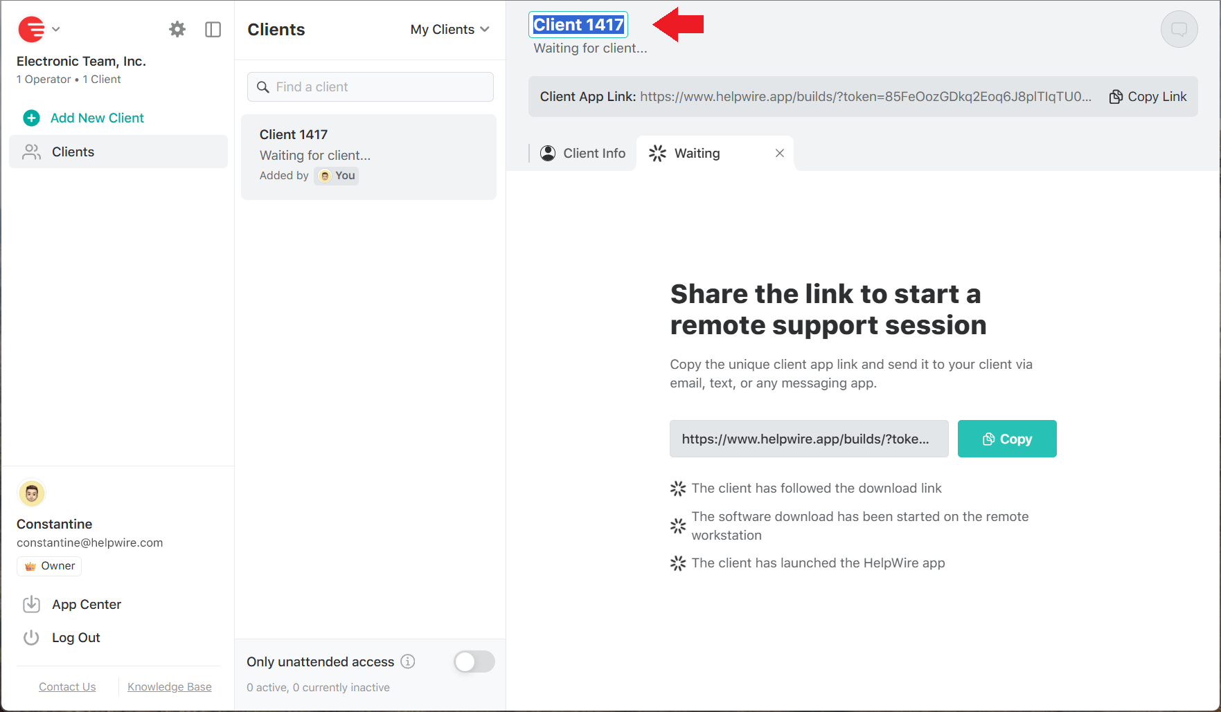Changing the name of your client in HelpWire