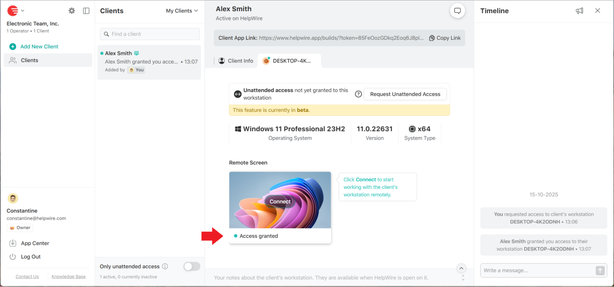 Remote access granted to Operator