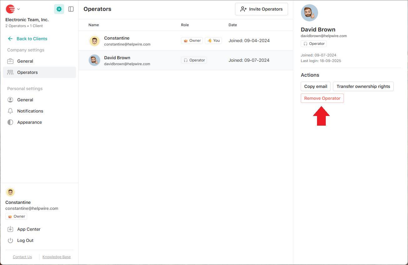 Removing an Operator from your company 