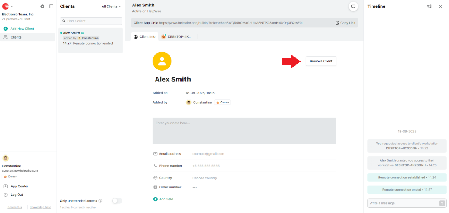 Remove a client profile – HelpWire Knowledge Base