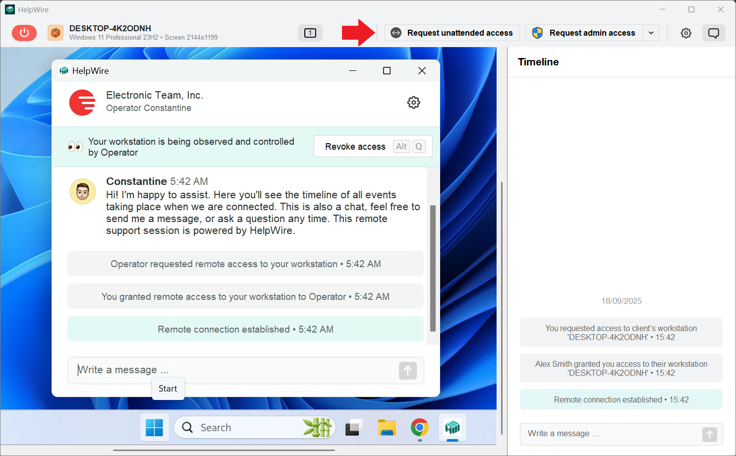 Unattended access guide: requesting access from the HelpWire Operator app