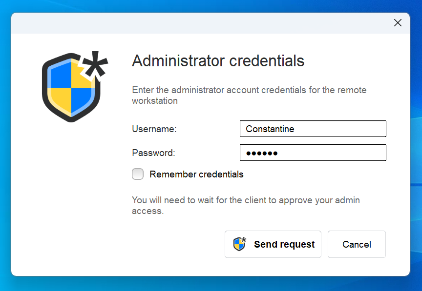 Sending admin access request