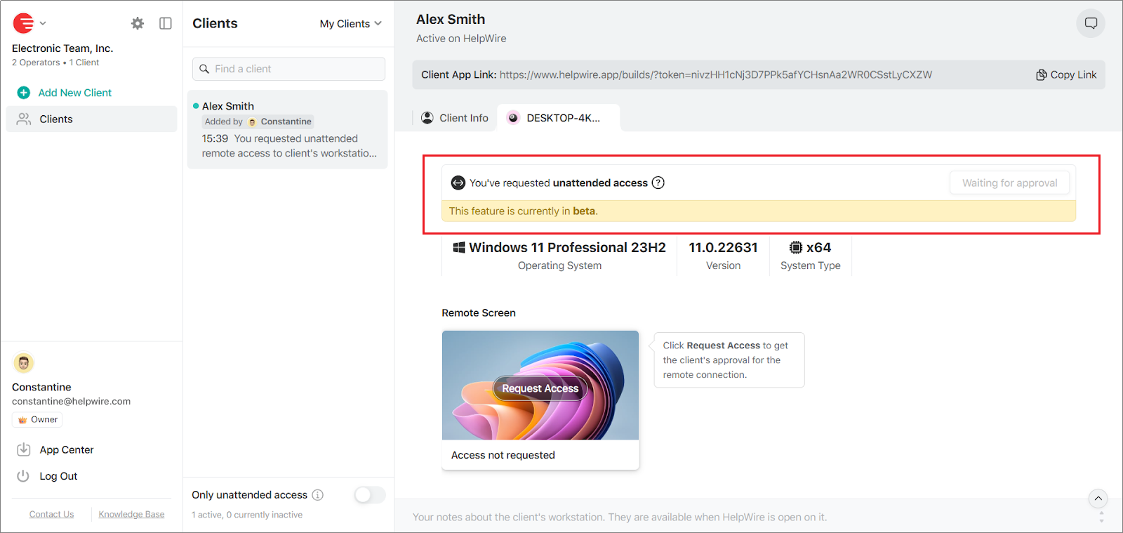 Unattended access guide: waiting for the client to grant unattended access