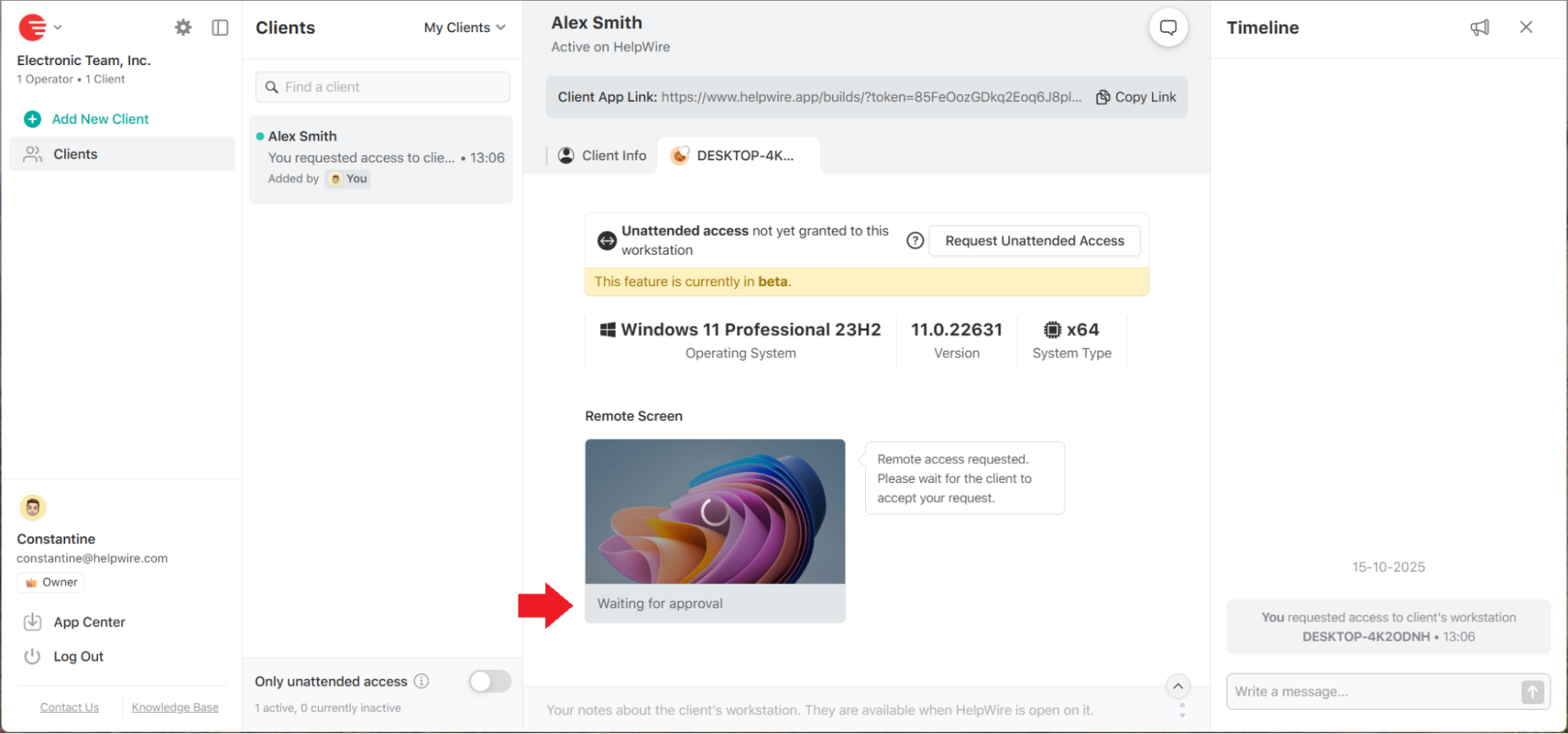 Waiting for remote access permission to be granted to Operator