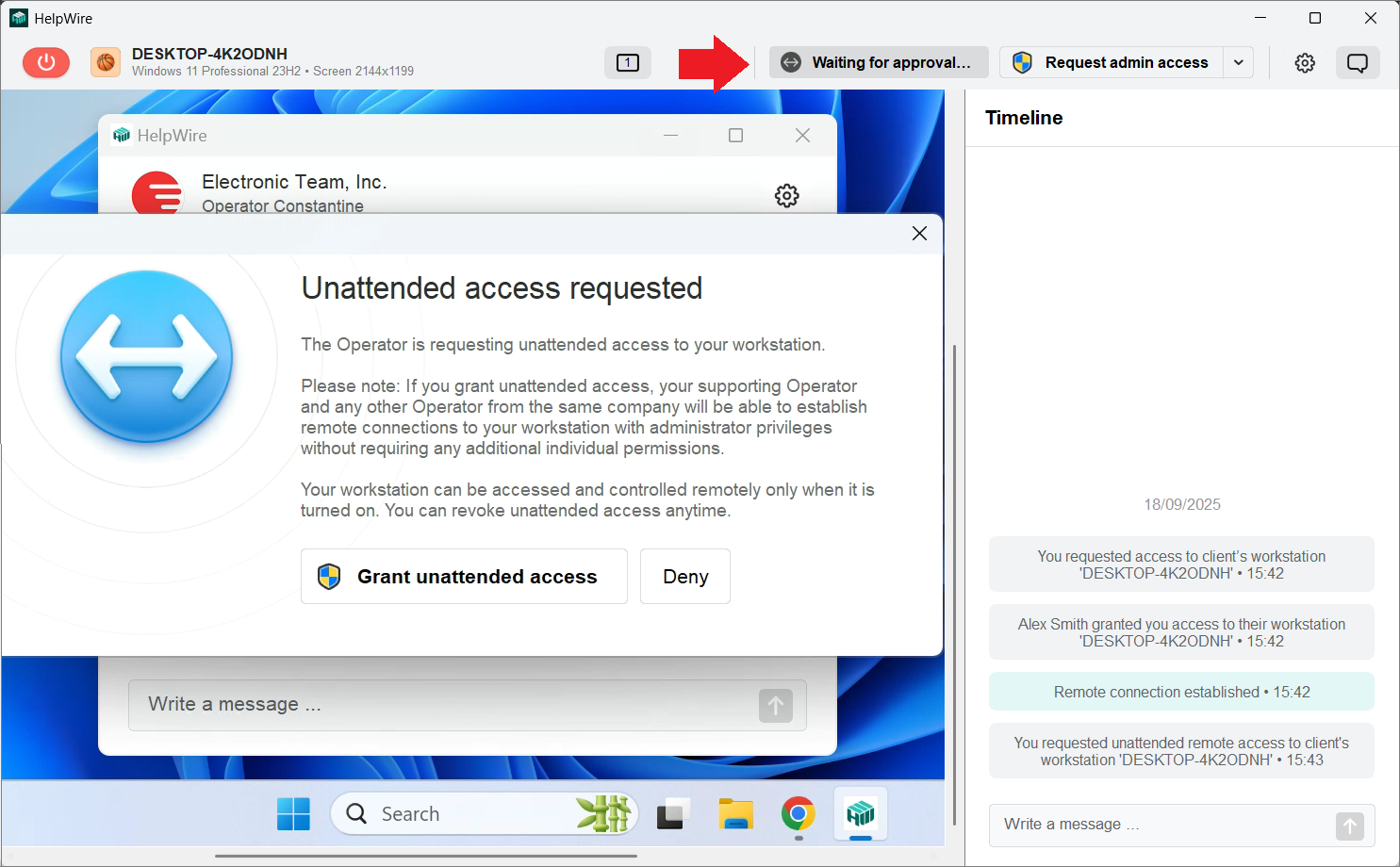 Unattended access guide: waiting for unattended access approval