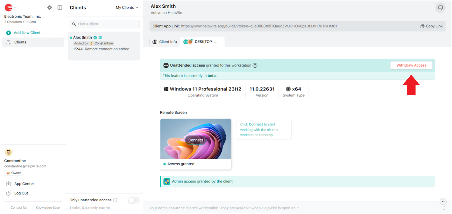 Withdrawing unattended access rights – HelpWire Knowledge Base
