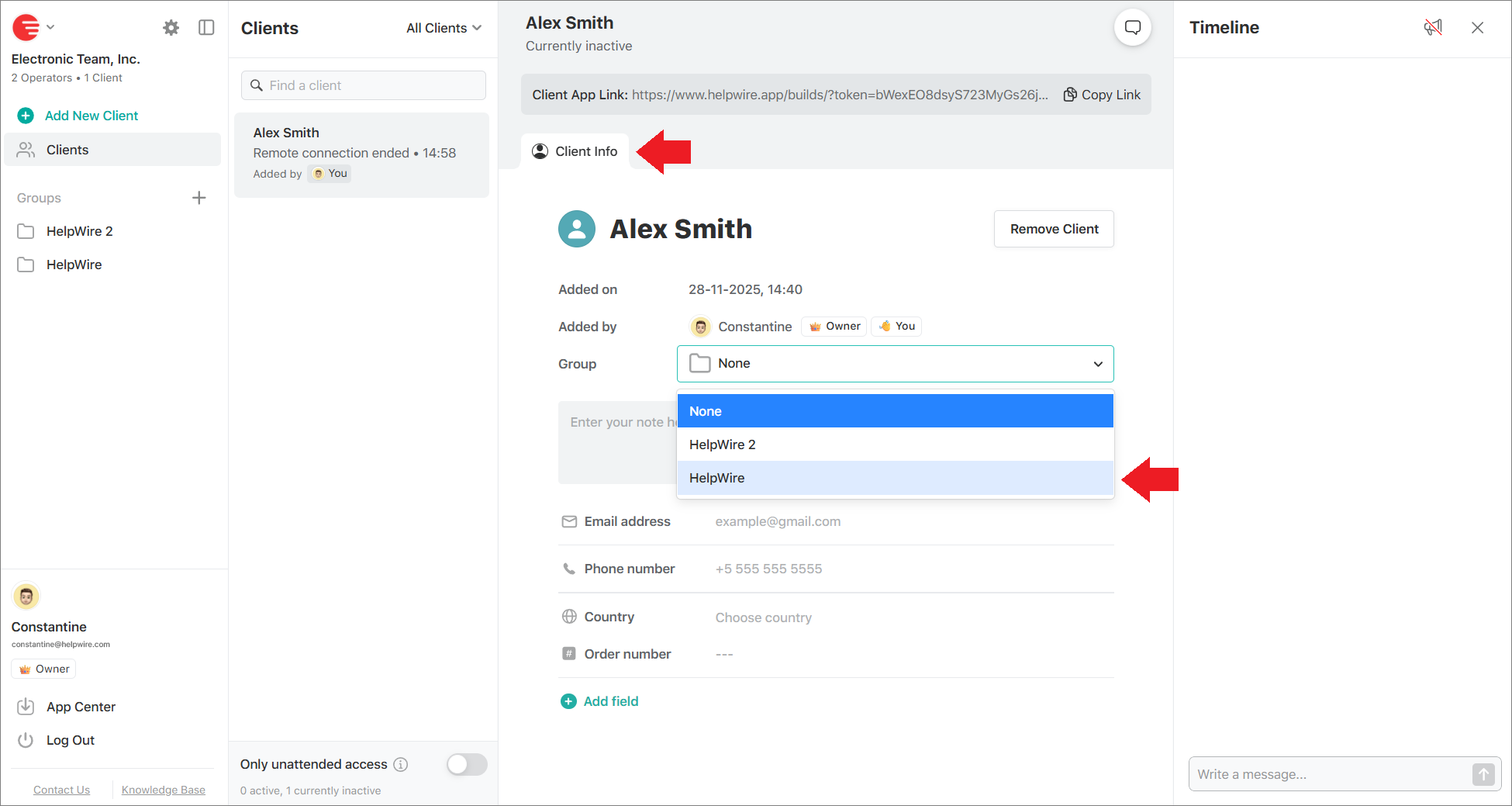 Adding an existing client to a new group