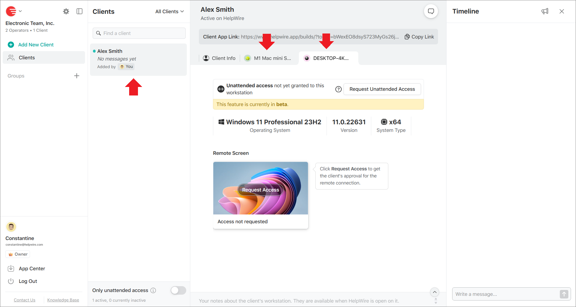 Client’s workstations displaying in the client’s profile