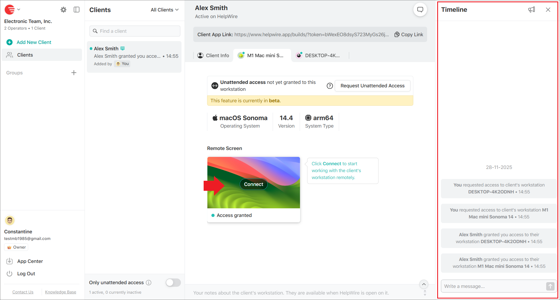 Connecting to the client’s workstation