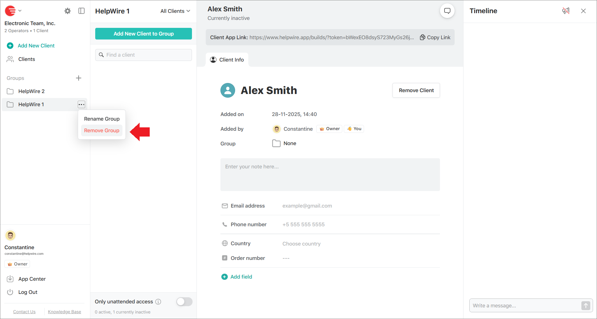 Removing a client group