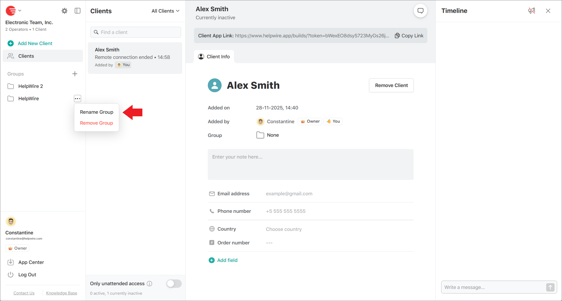 Renaming a client group