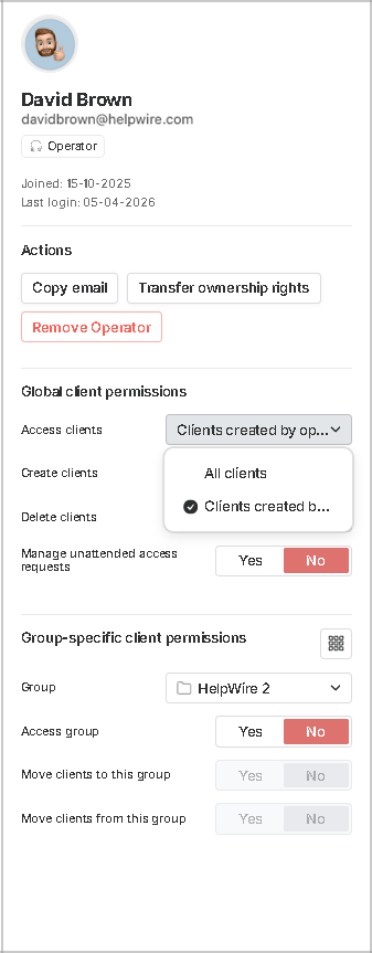 Global and group-specific client permissions