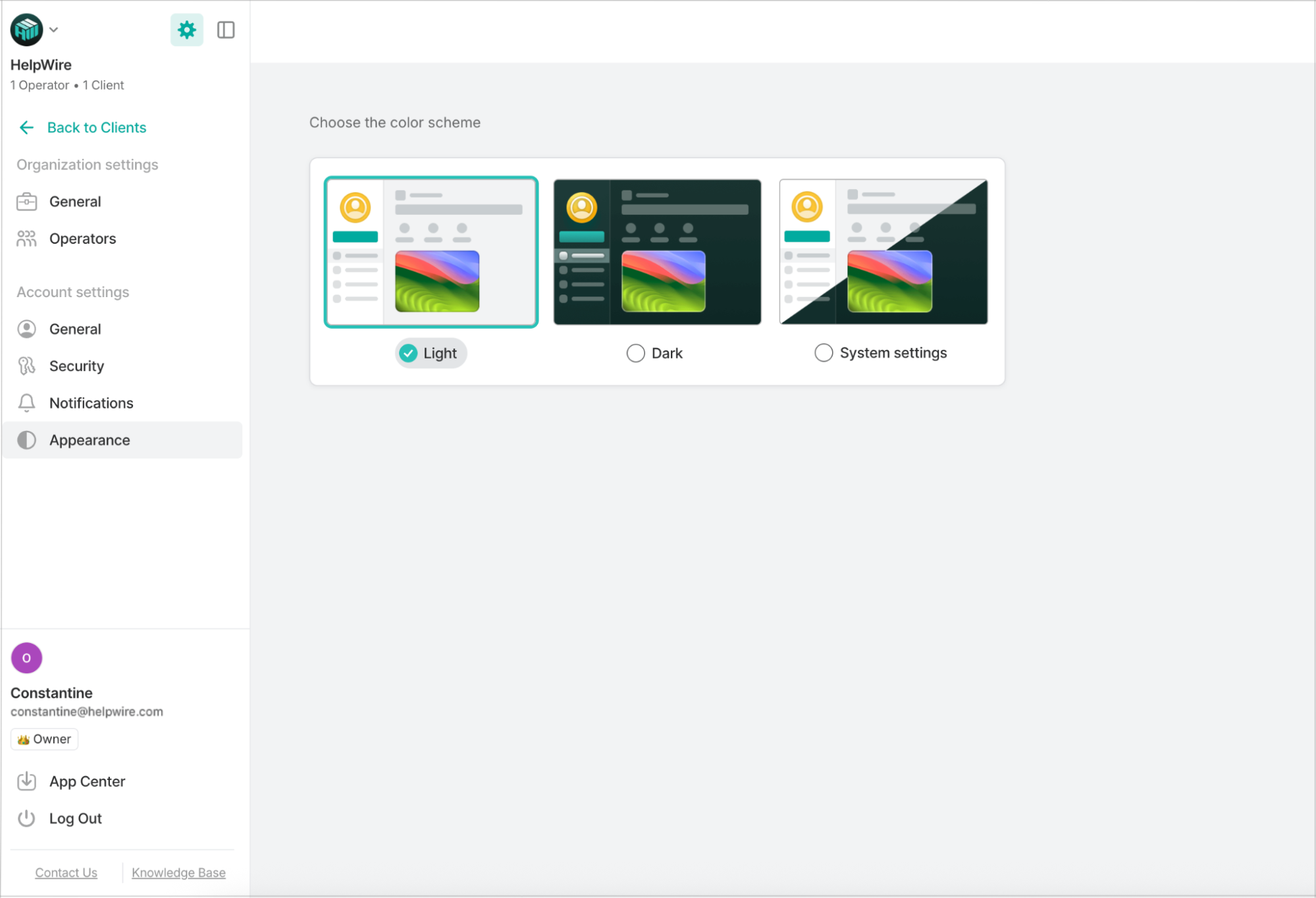 Changing the color scheme for your HelpWire account