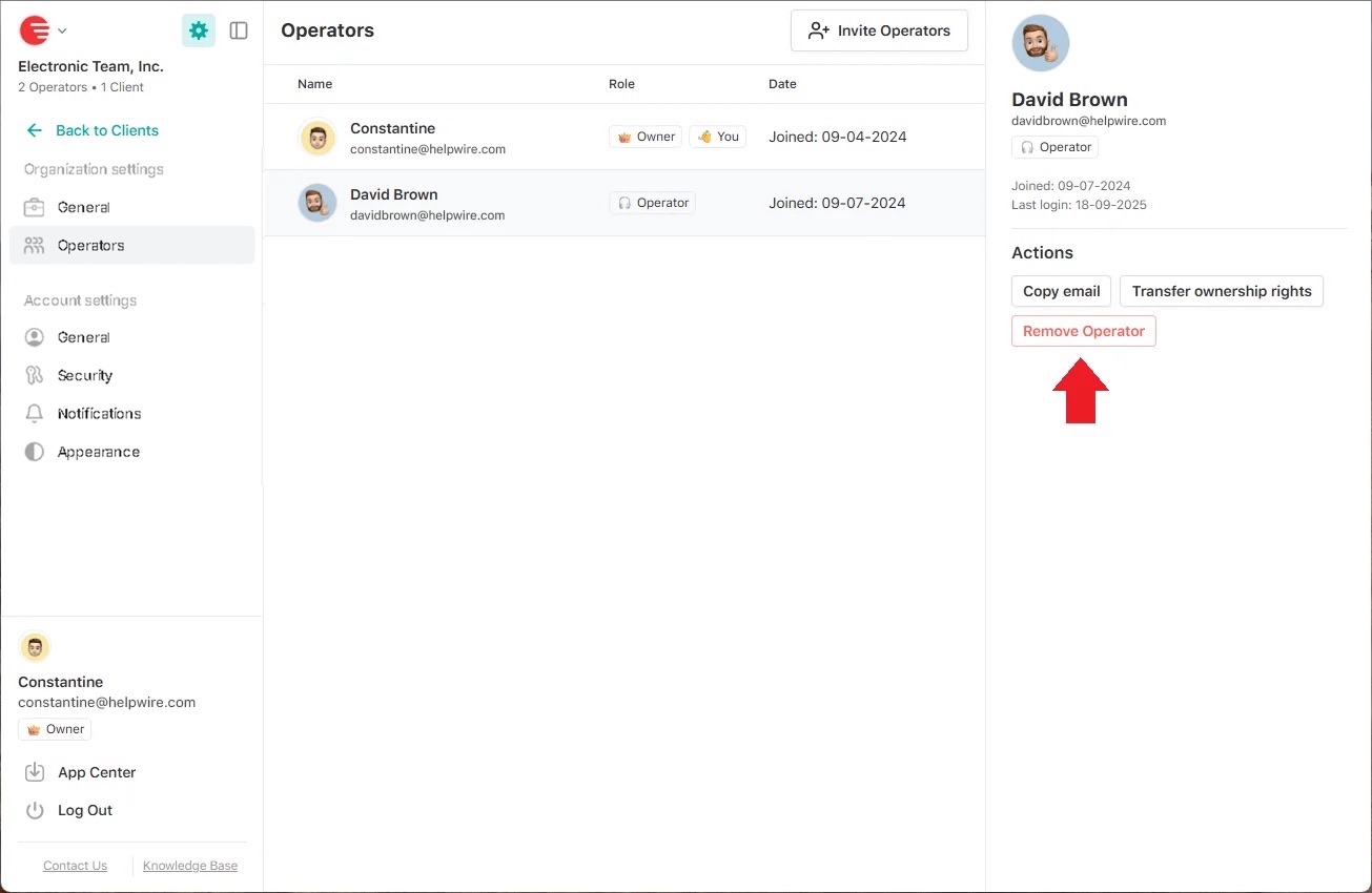Removing an Operator from your organization